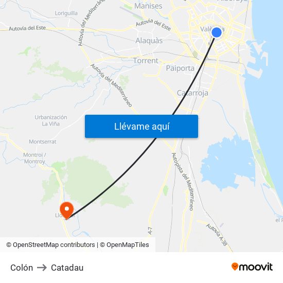 Colón to Catadau map