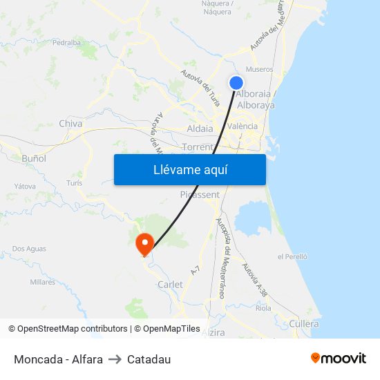 Moncada - Alfara to Catadau map