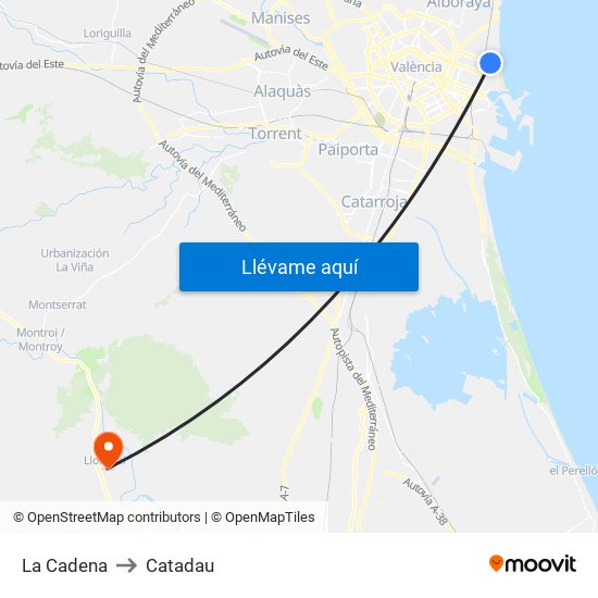 La Cadena to Catadau map