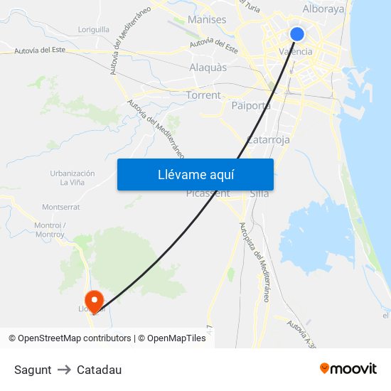 Sagunt to Catadau map