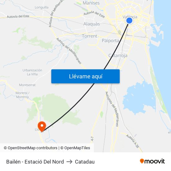 Estació Del Nord - Bailén to Catadau map