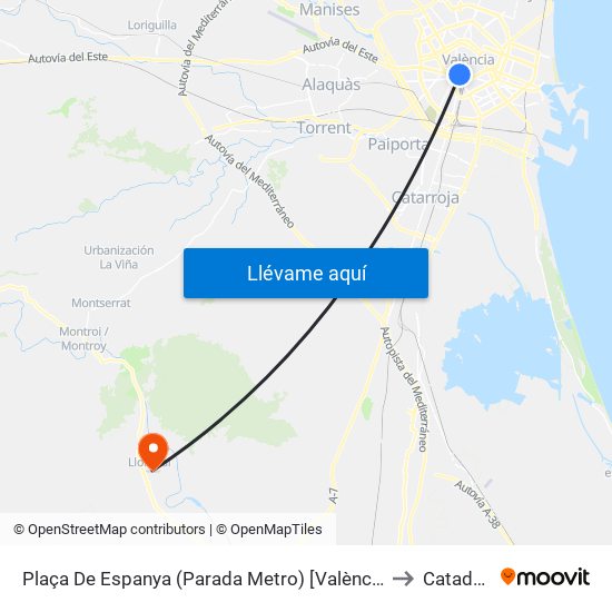 Plaça De Espanya (Parada Metro) [València] to Catadau map