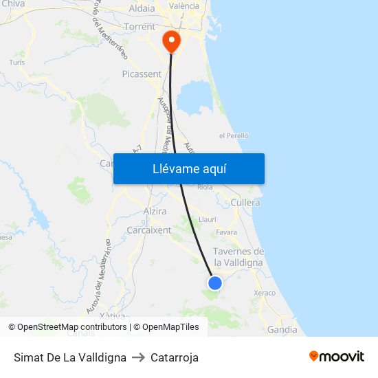 Simat De La Valldigna to Catarroja map