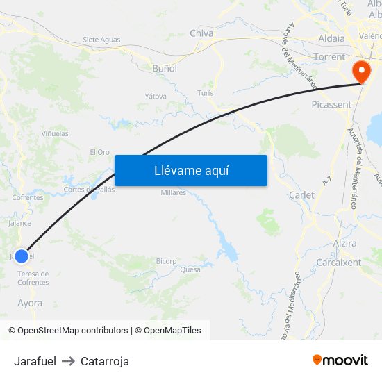 Jarafuel to Catarroja map