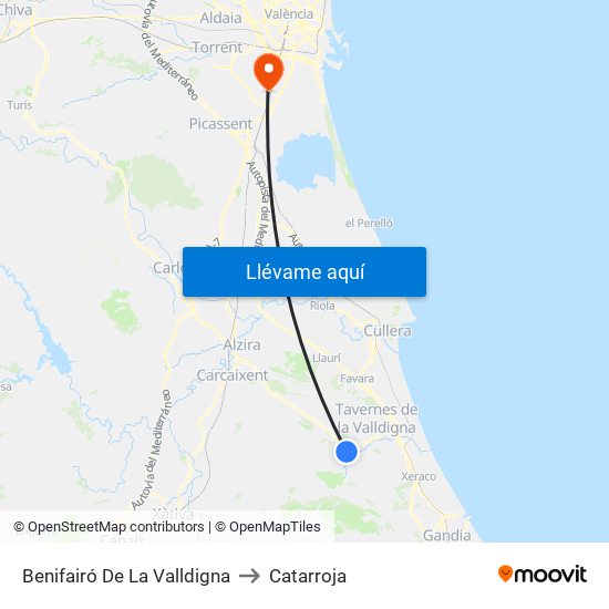 Benifairó De La Valldigna to Catarroja map