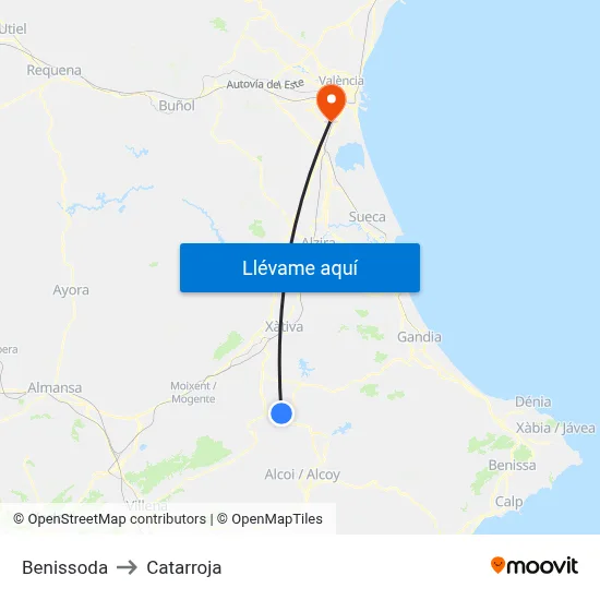 Benissoda to Catarroja map