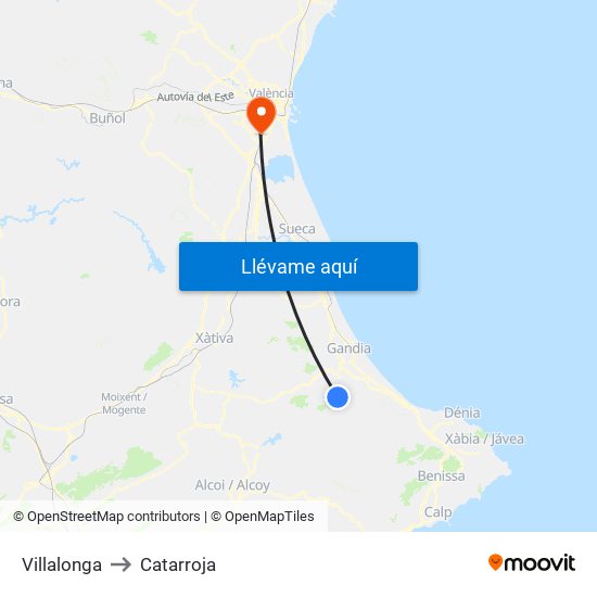 Villalonga to Catarroja map