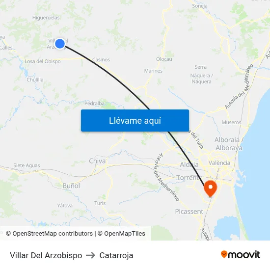 Villar Del Arzobispo to Catarroja map