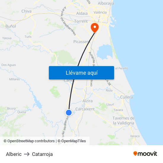 Alberic to Catarroja map