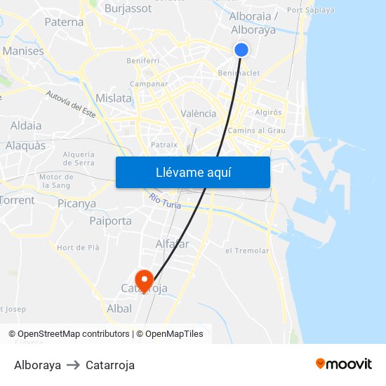 Alboraya to Catarroja map