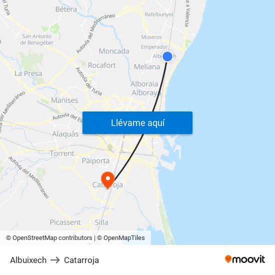 Albuixech to Catarroja map
