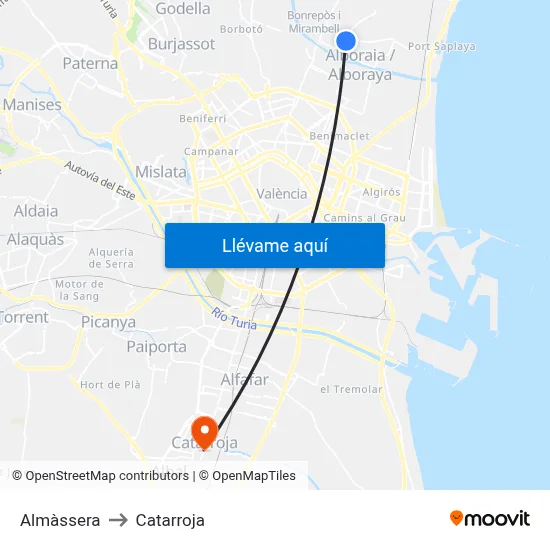 Almàssera to Catarroja map