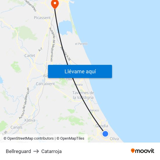 Bellreguard to Catarroja map