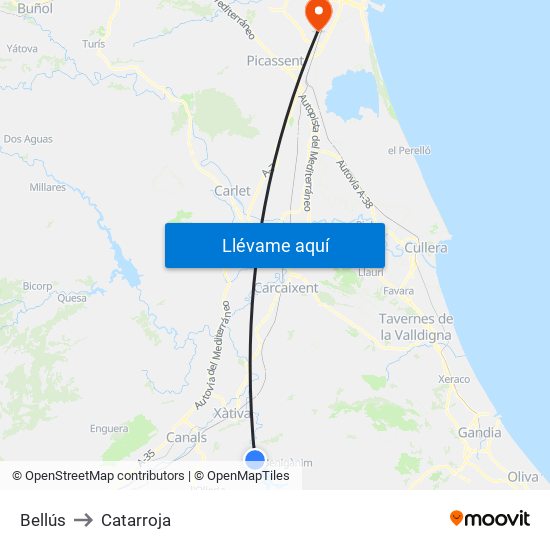 Bellús to Catarroja map