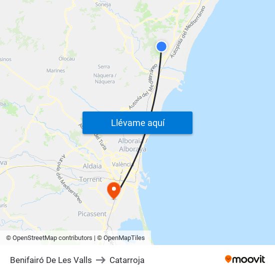Benifairó De Les Valls to Catarroja map