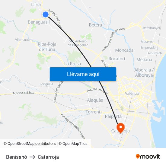 Benisanó to Catarroja map
