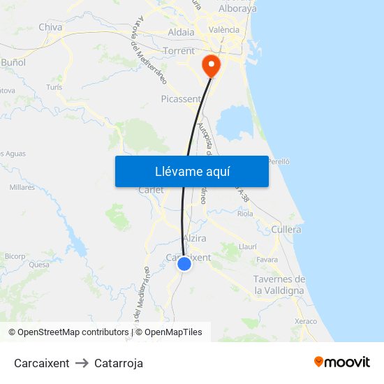Carcaixent to Catarroja map