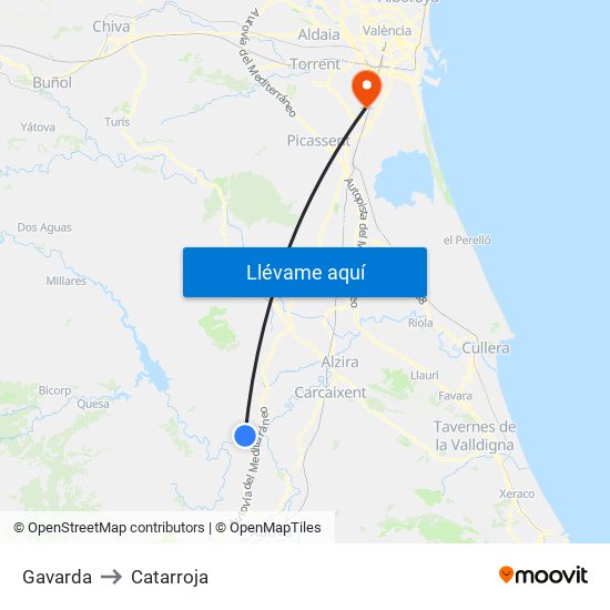 Gavarda to Catarroja map