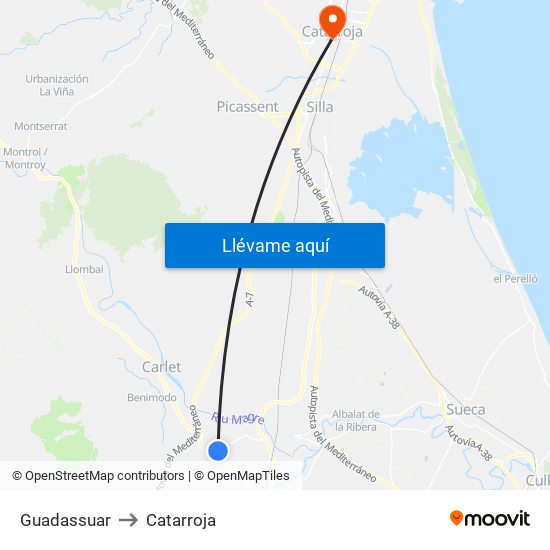 Guadassuar to Catarroja map