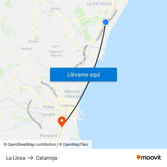 La Llosa to Catarroja map