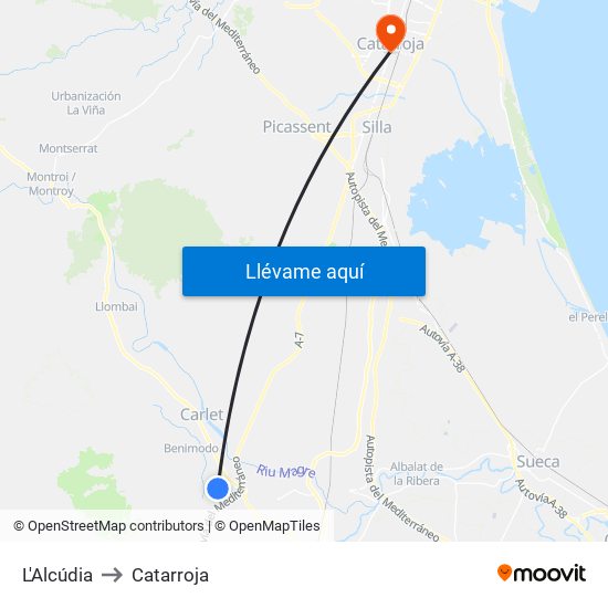 L'Alcúdia to Catarroja map