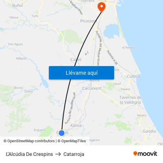 L'Alcúdia De Crespins to Catarroja map