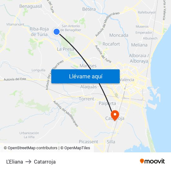 L'Eliana to Catarroja map