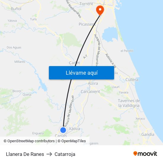 Llanera De Ranes to Catarroja map