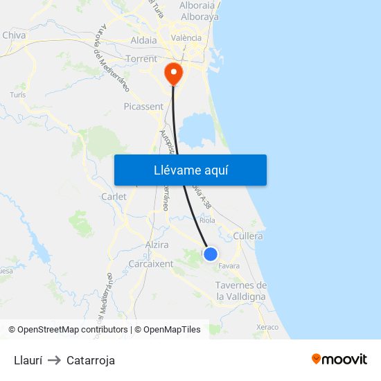 Llaurí to Catarroja map