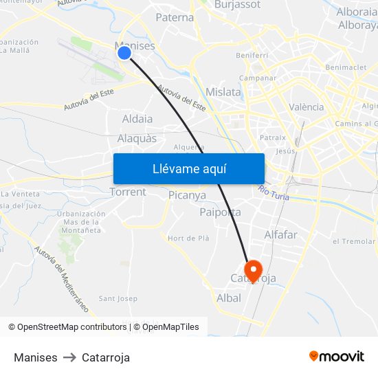 Manises to Catarroja map