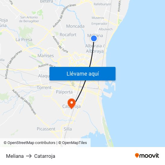 Meliana to Catarroja map
