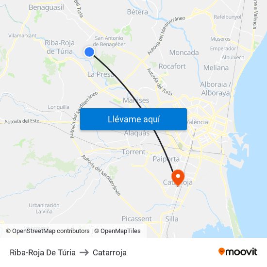 Riba-Roja De Túria to Catarroja map
