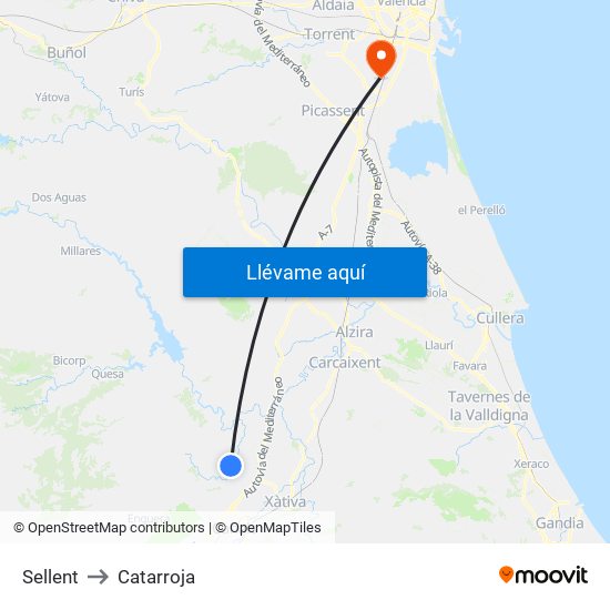 Sellent to Catarroja map