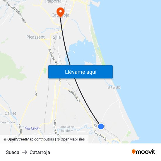 Sueca to Catarroja map