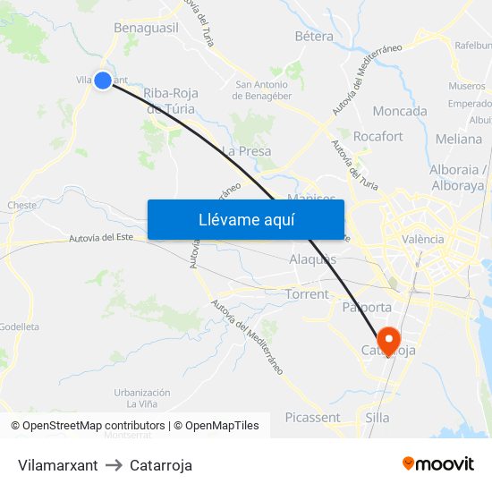 Vilamarxant to Catarroja map