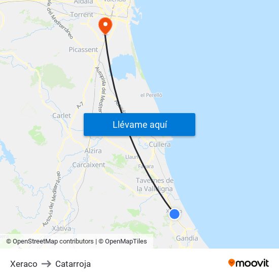 Xeraco to Catarroja map