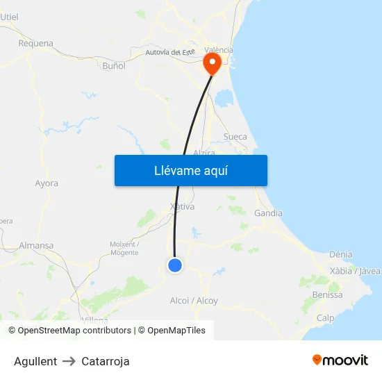 Agullent to Catarroja map