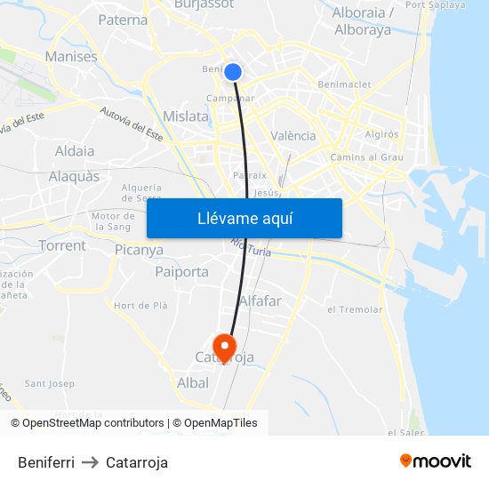 Beniferri to Catarroja map