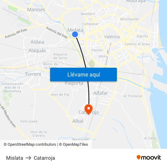 Mislata to Catarroja map