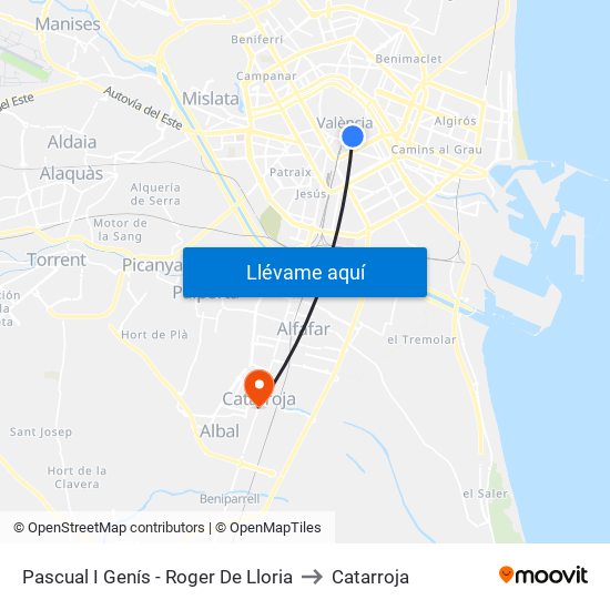 Pascual I Genís - Roger De Lloria to Catarroja map