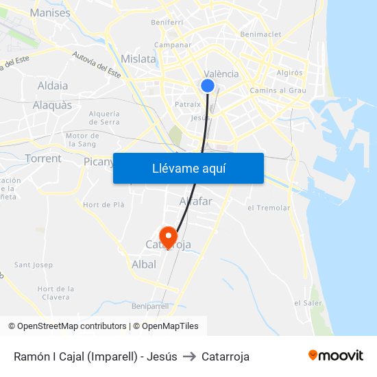 Ramón I Cajal (Imparell) - Jesús to Catarroja map