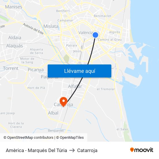 Amèrica - Marqués Del Túria to Catarroja map