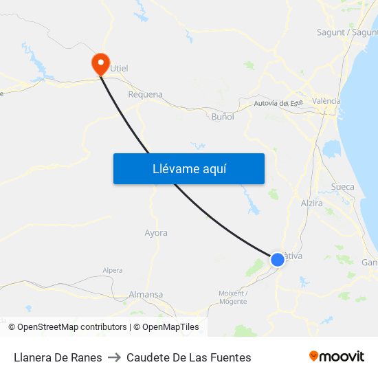 Llanera De Ranes to Caudete De Las Fuentes map