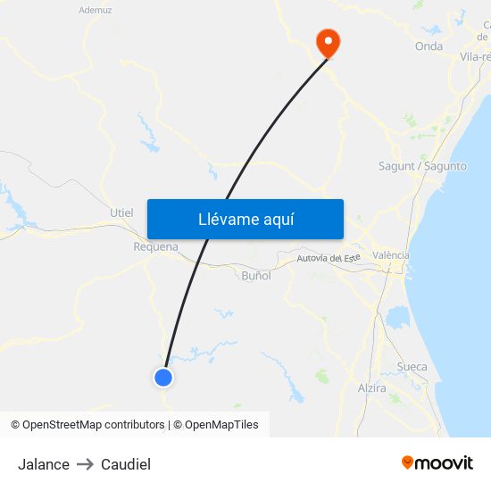 Jalance to Caudiel map