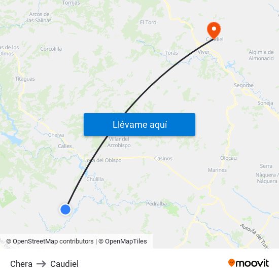 Chera to Caudiel map