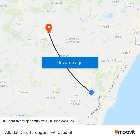 Albalat Dels Tarongers to Caudiel map