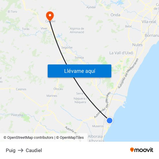 Puig to Caudiel map