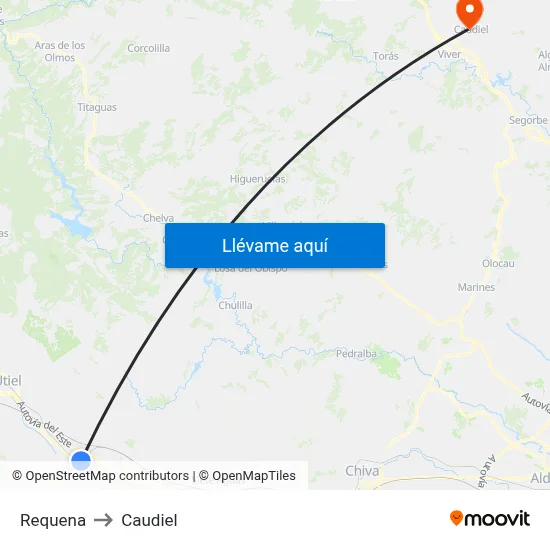Requena to Caudiel map