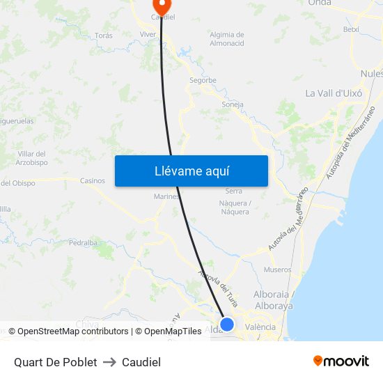 Quart De Poblet to Caudiel map