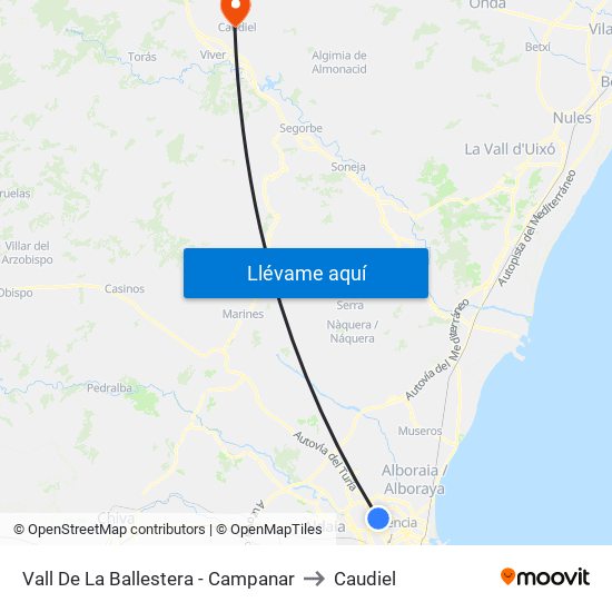 Vall De La Ballestera - Campanar to Caudiel map